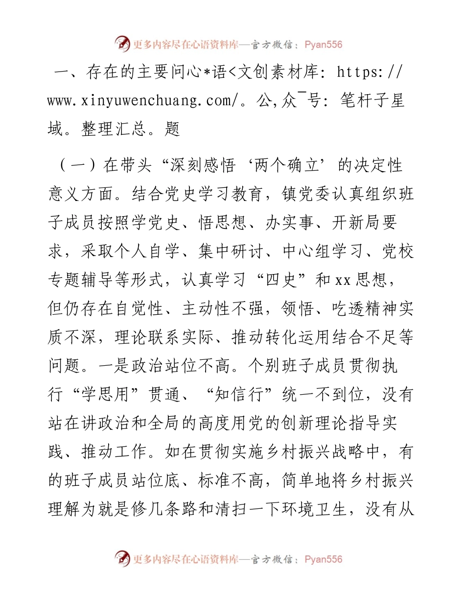 乡镇领导班子党史学习教育专题民主生活会对照检查材料.docx_第2页