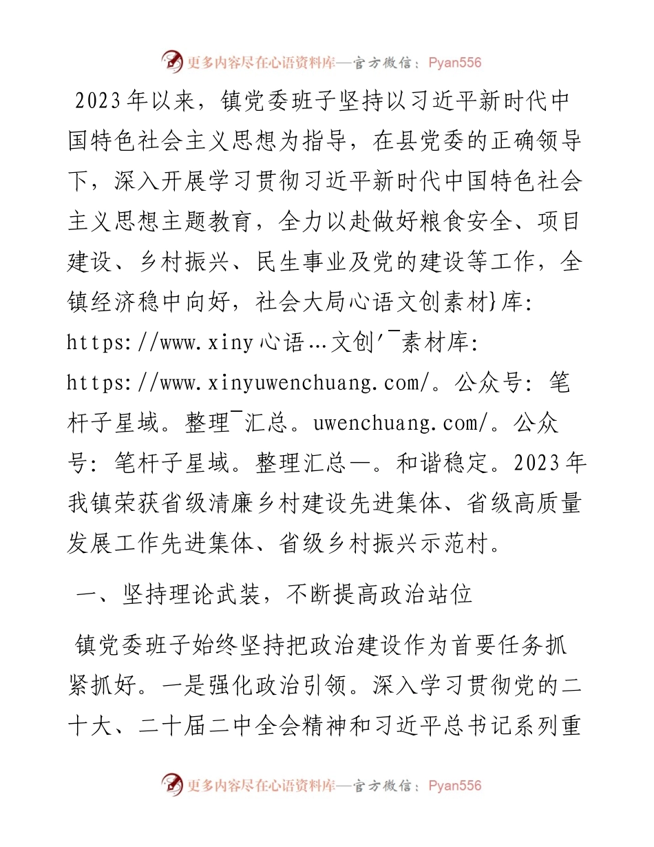 乡镇党委班子2023年度述职述廉报告.docx_第1页