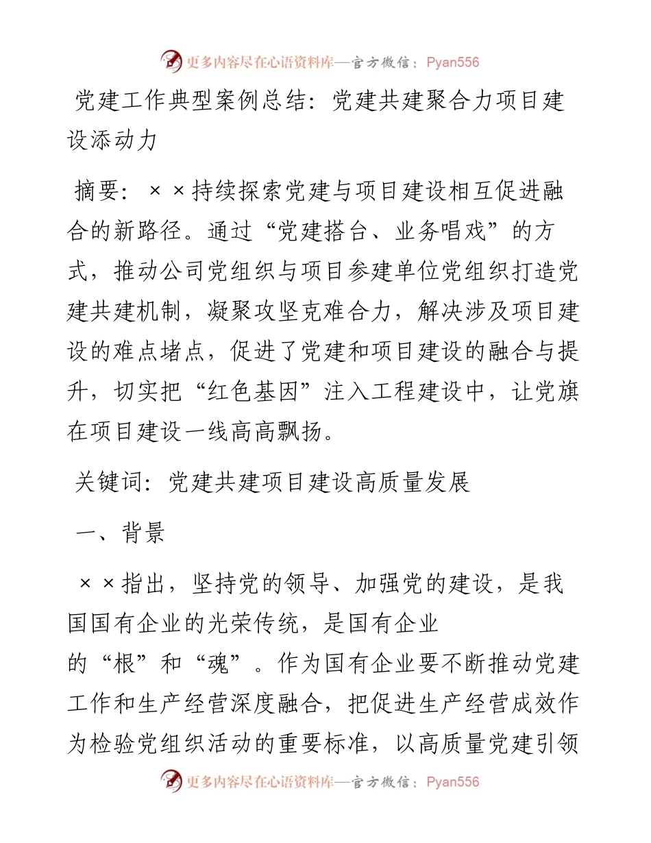 党建工作典型案例总结：党建共建聚合力项目建设添动力.docx_第1页