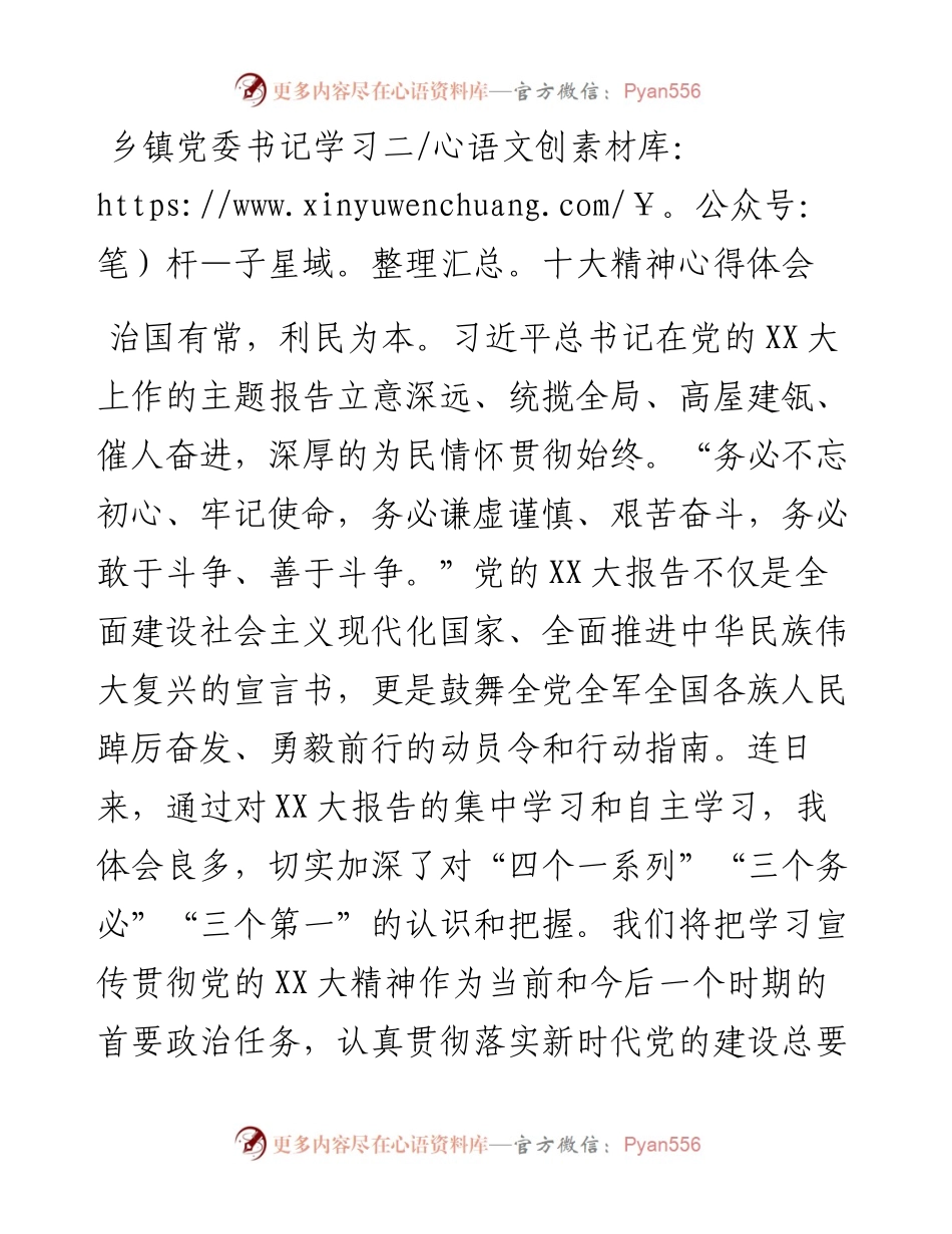 乡镇党委书记学习二十大精神心得体会.docx_第1页