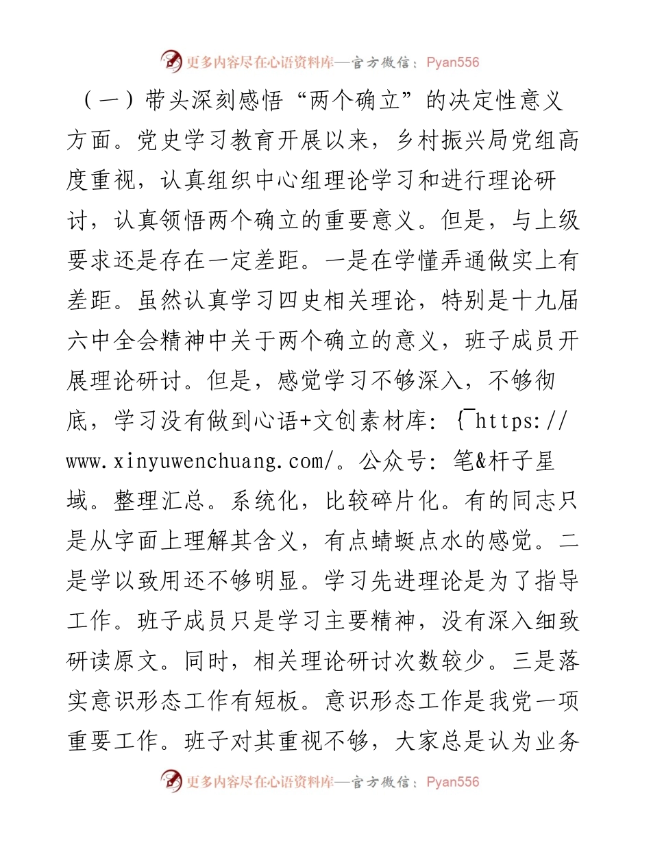 乡村振兴局党组班子党史学习教育专题民主生活会对照材料.docx_第2页