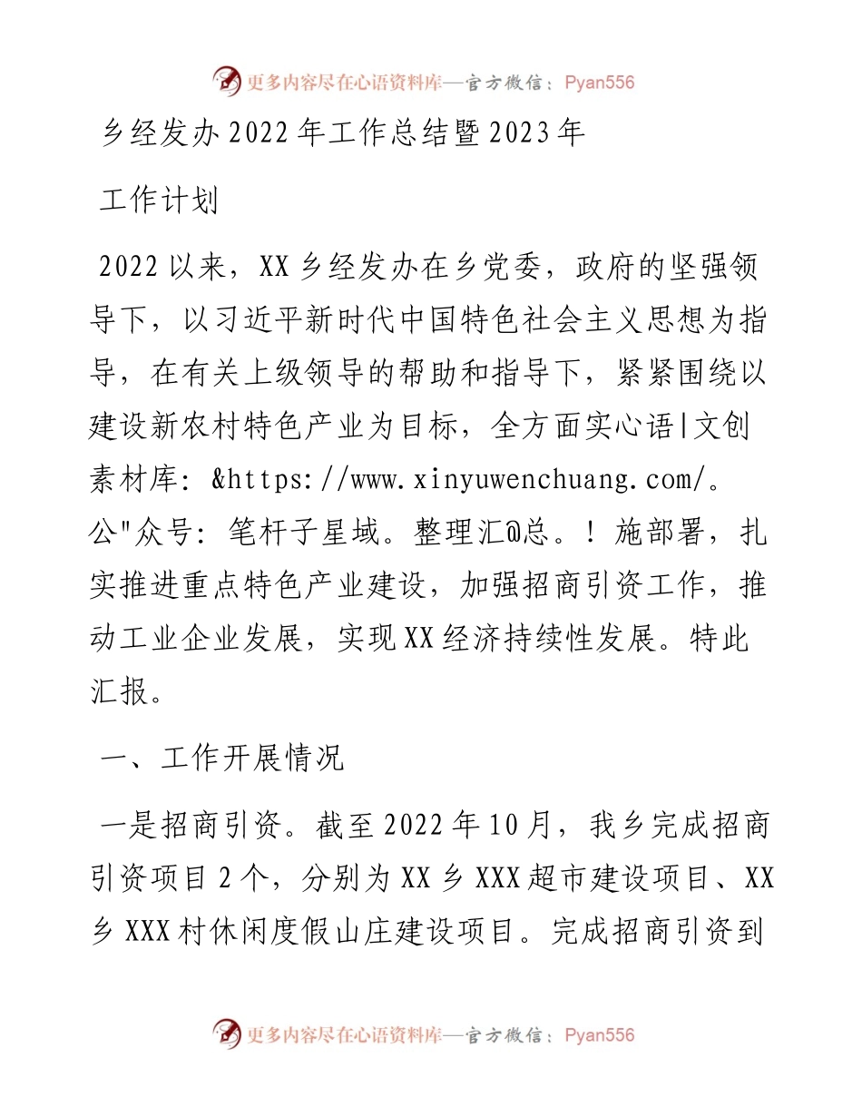 乡经发办工作总结暨2023年工作计划.docx_第1页