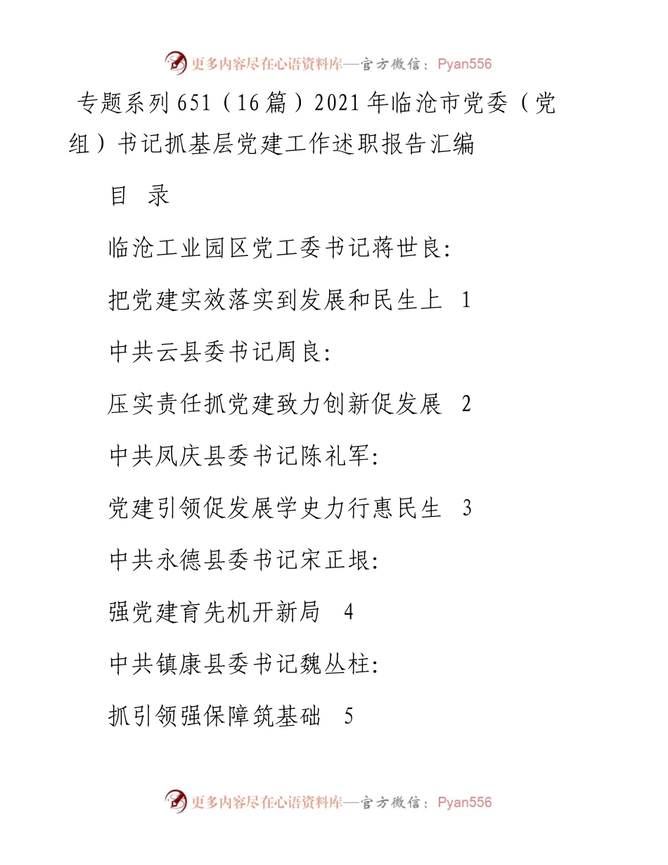 专题系列651（16篇）临沧市党委（党组）书记抓基层党建工作述职报告汇编.docx_第1页