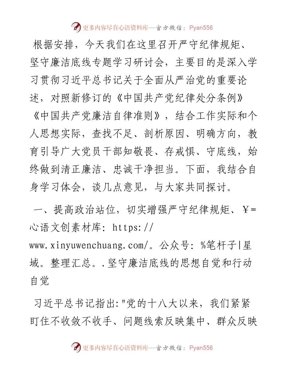 严守纪律规矩坚守廉洁底线学习研讨发言材料.docx_第1页