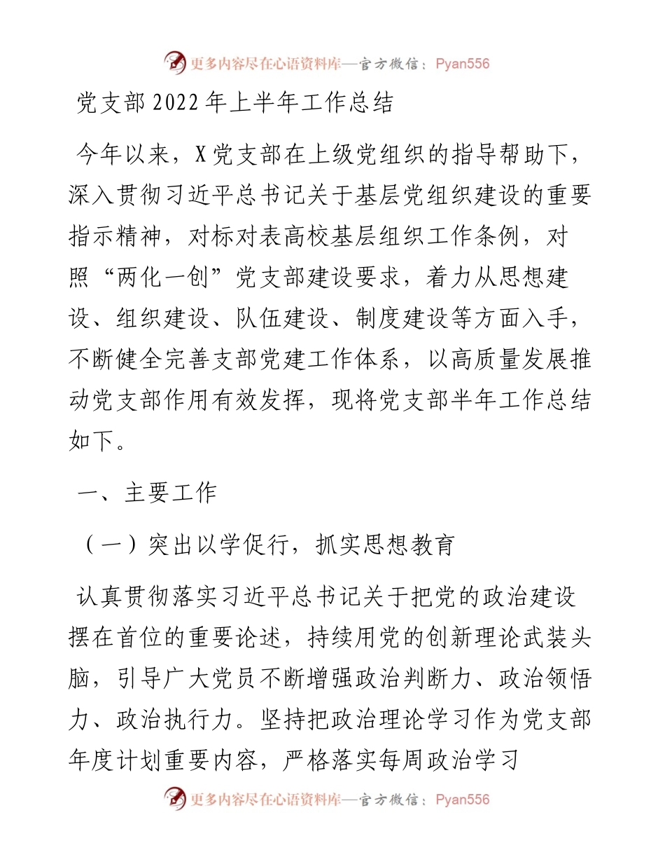 党支部上半年工作总结.docx_第1页