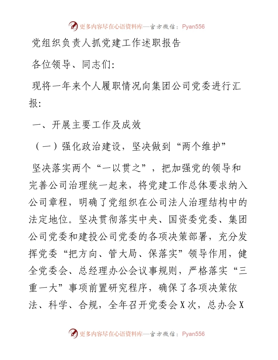 党组织负责人抓党建工作述职报告.docx_第1页