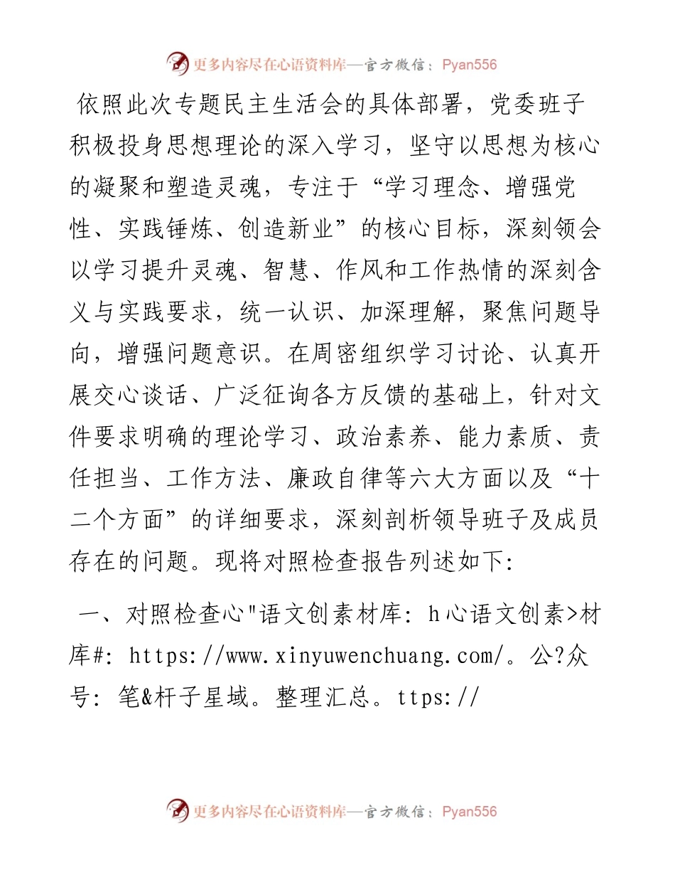 主题教育专题民主生活会班子对照检查材料.docx_第1页