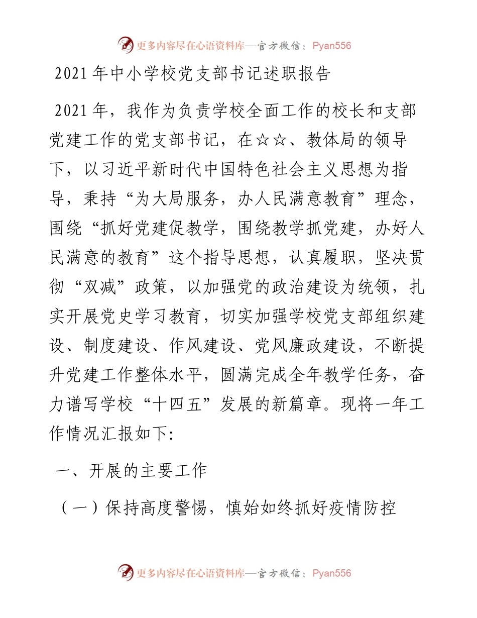 中小学校党支部书记述职报告.docx_第1页