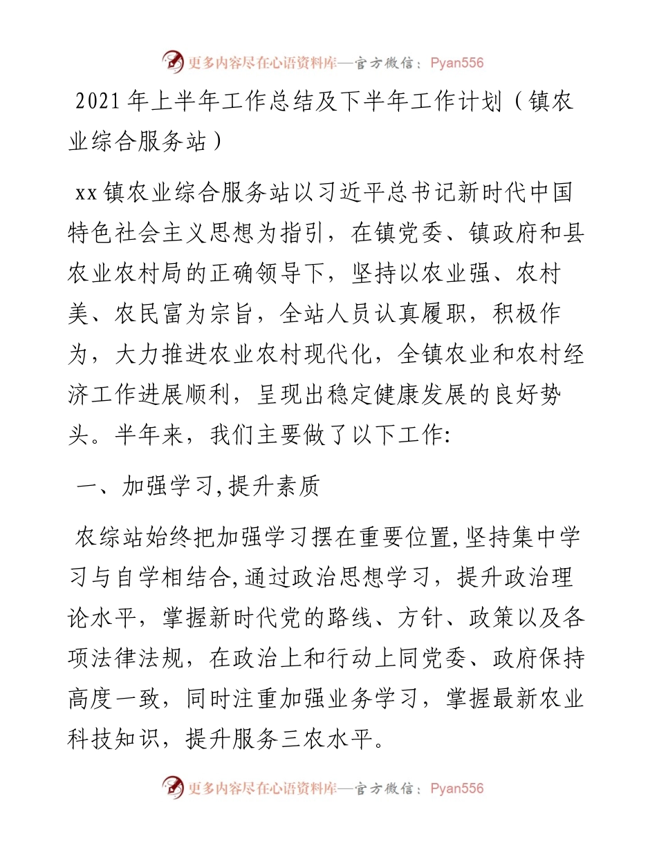 上半年工作总结及下半年工作计划（镇农业综合服务站）.docx_第1页