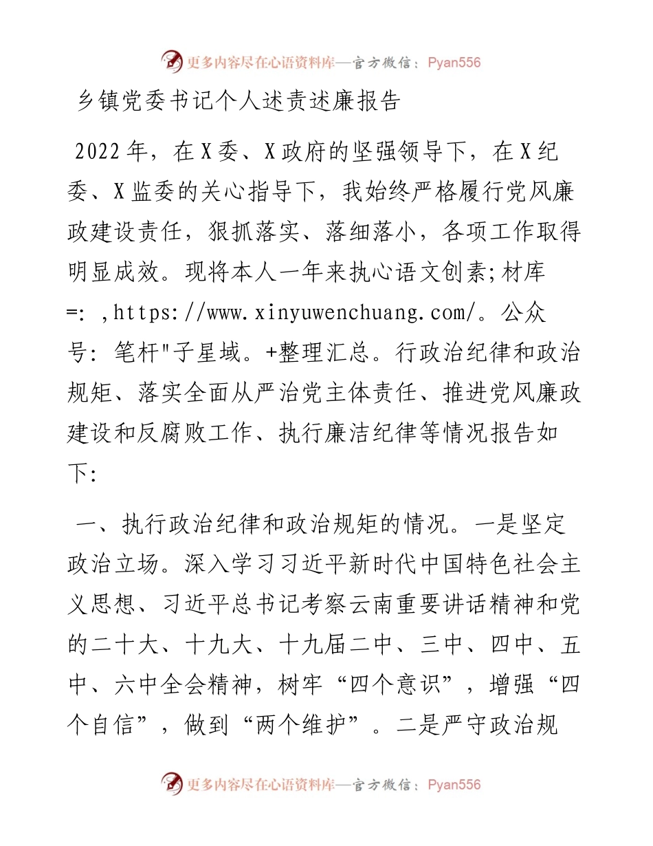 乡镇党委书记个人述责述廉报告.docx_第1页