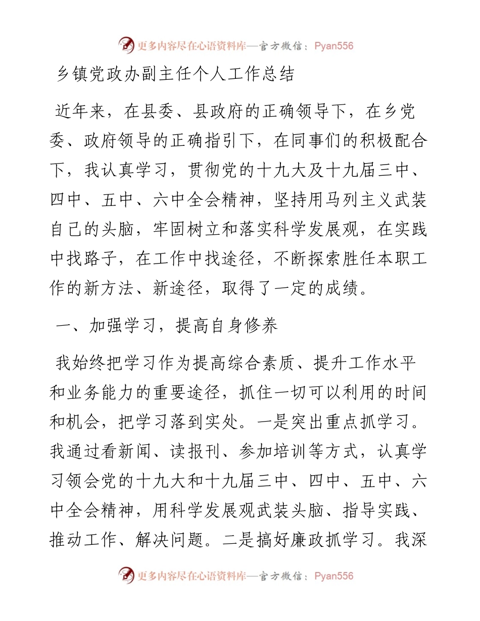 乡镇党政办副主任个人工作总结.docx_第1页