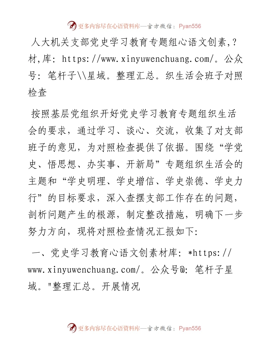 人大机关支部党史学习教育专题组织生活会班子对照检查.docx_第1页