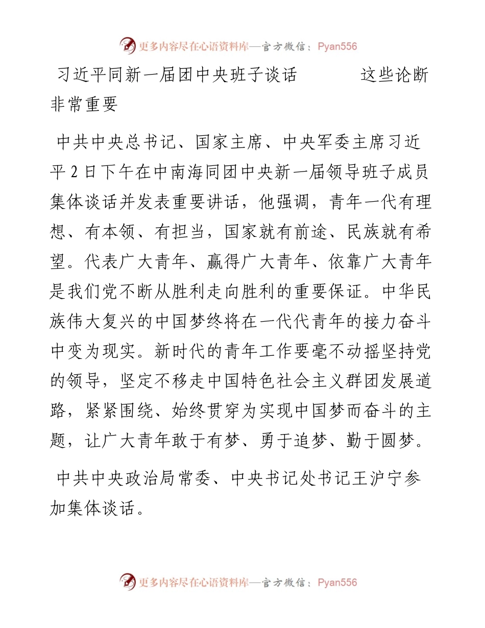 习近平同新一届团中央班子谈话  这些论断非常重要.docx_第1页