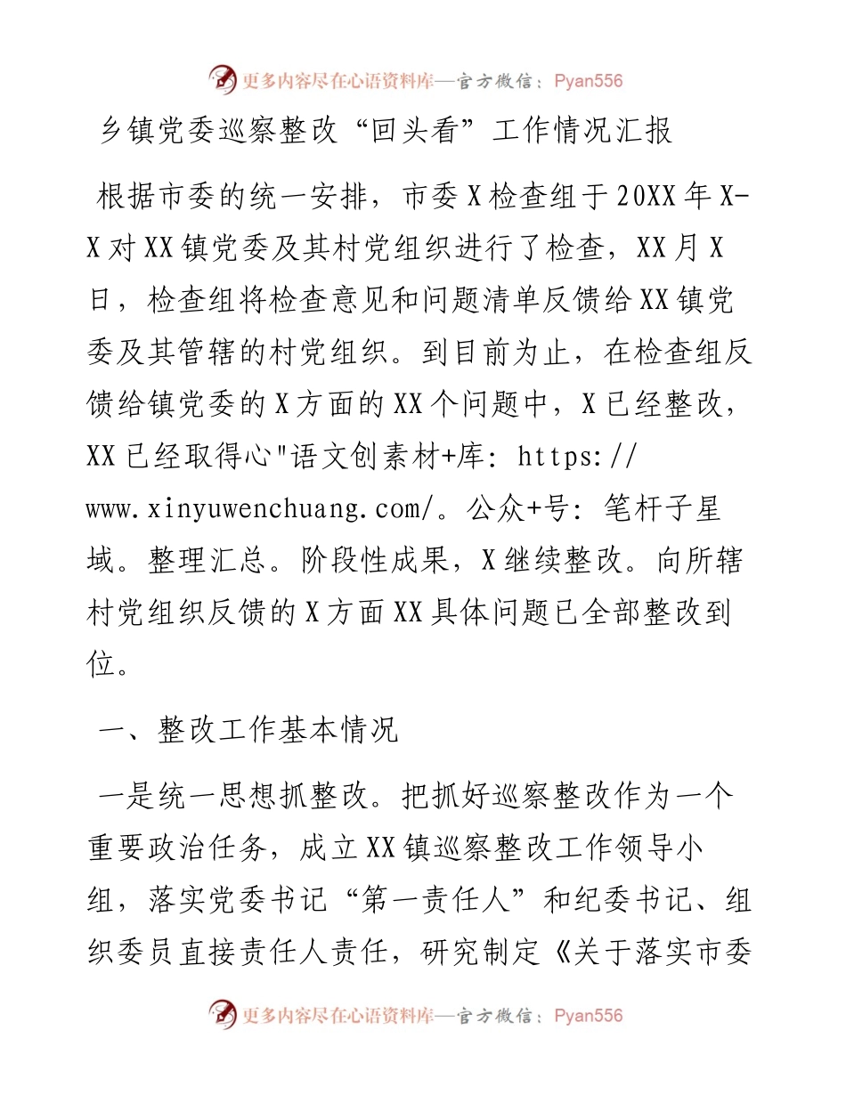 乡镇党委巡察整改“回头看”工作情况汇报.docx_第1页