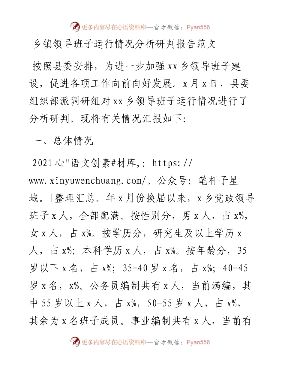 乡镇领导班子运行情况分析研判报告范文工作汇报总结.docx_第1页