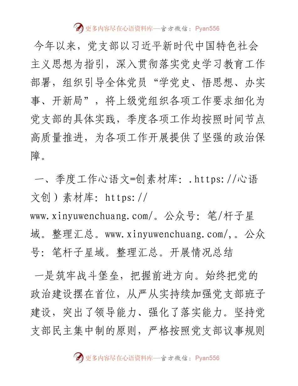 党支部X季度工作总结及工作计划.docx_第1页