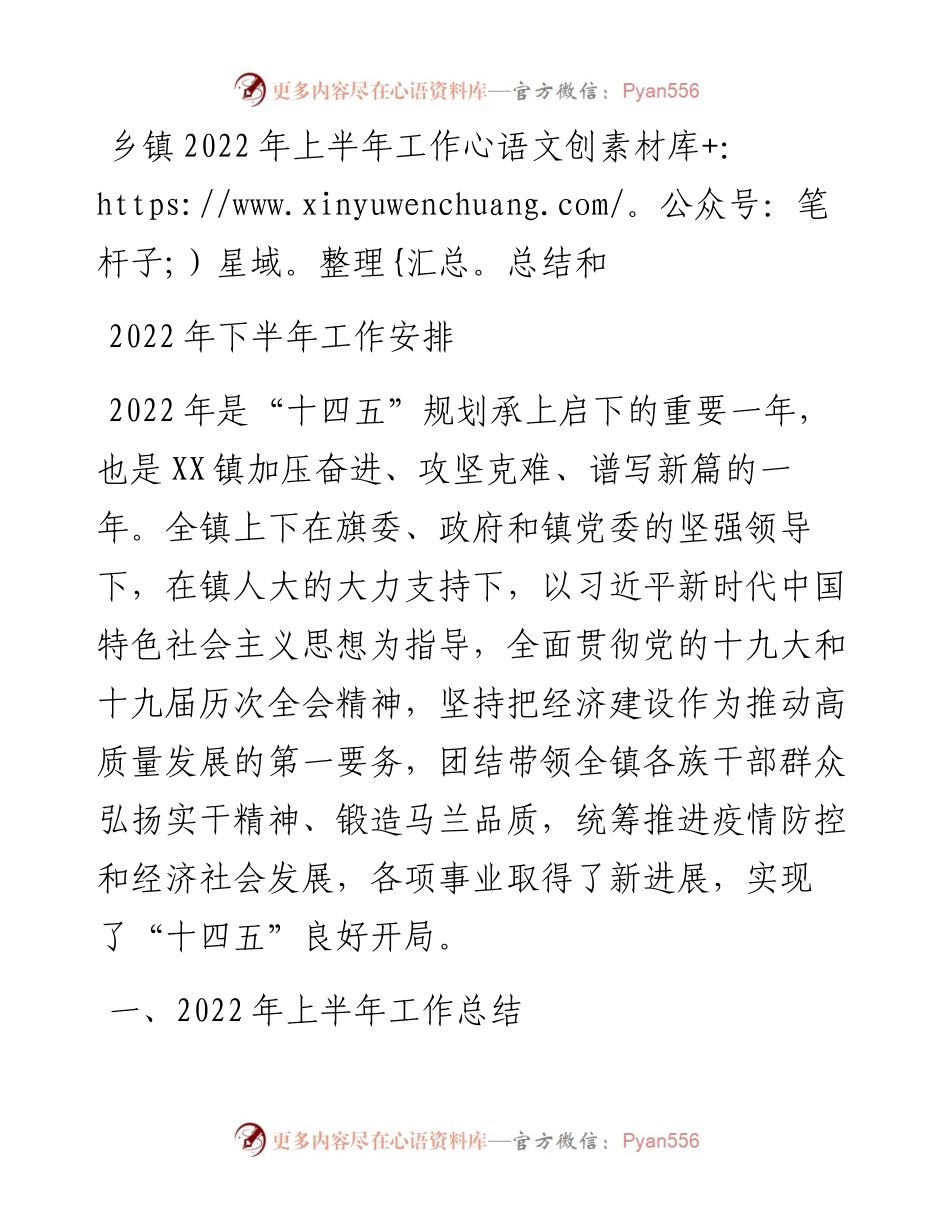 乡镇上半年工作总结及下半年工作安排.docx_第1页