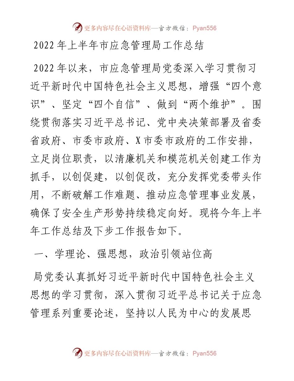 上半年市应急管理局工作总结.docx_第1页