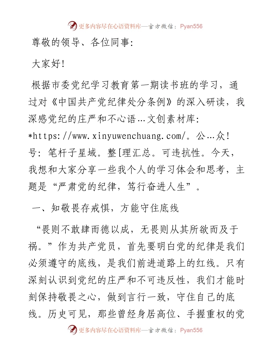 党纪学习教育研讨发言：严肃党的纪律 笃行奋进人生.docx_第1页
