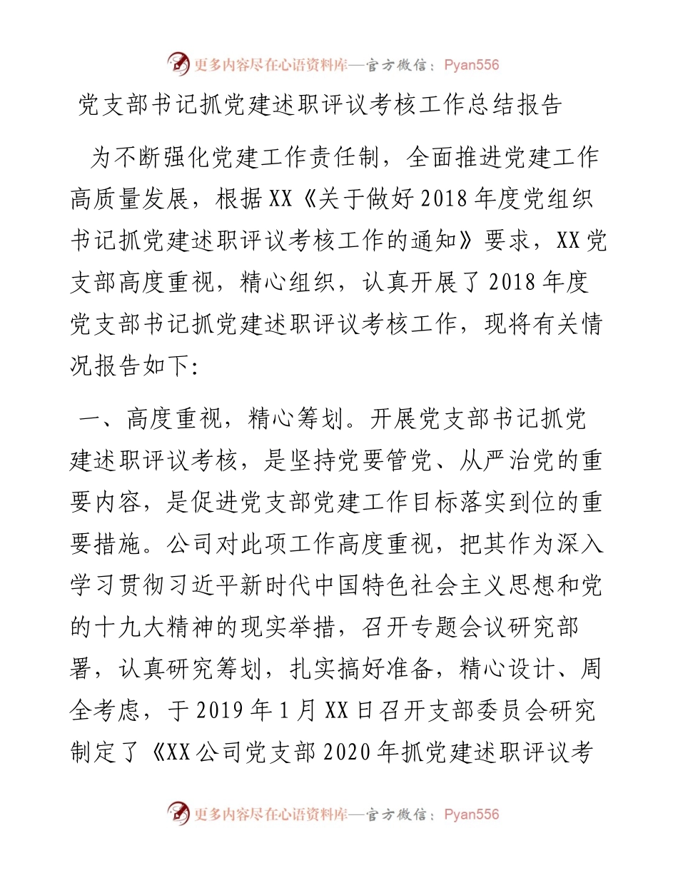 党支部书记抓党建述职评议考核工作总结报告.docx_第1页