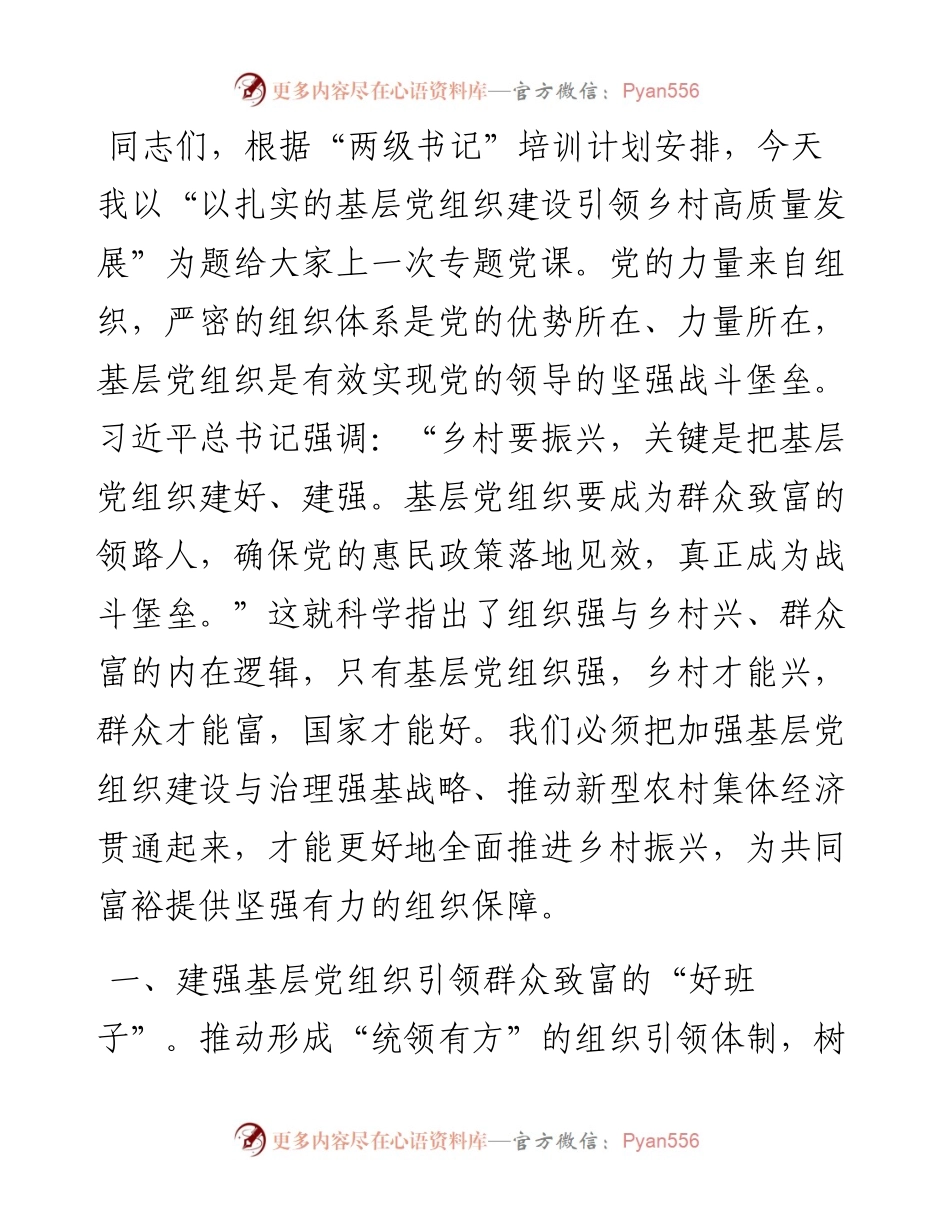 以扎实的基层党组织建设引领乡村高质量发展.docx_第1页