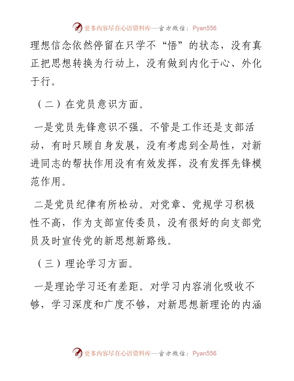 党支部宣传委员度组织生活会个人发言提纲.docx_第2页