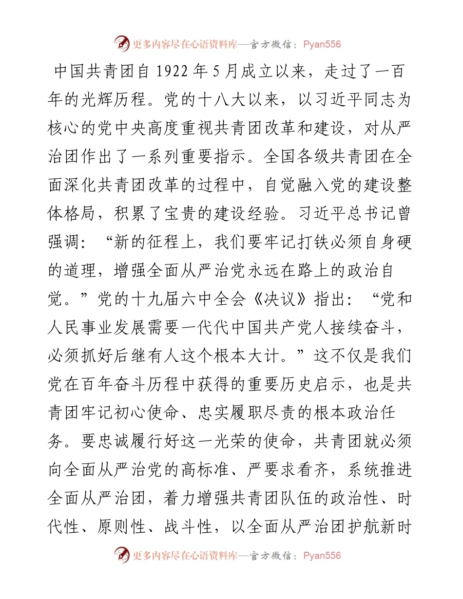 专题党课：以全面从严治团护航新时代共青团工作新征程.docx_第1页