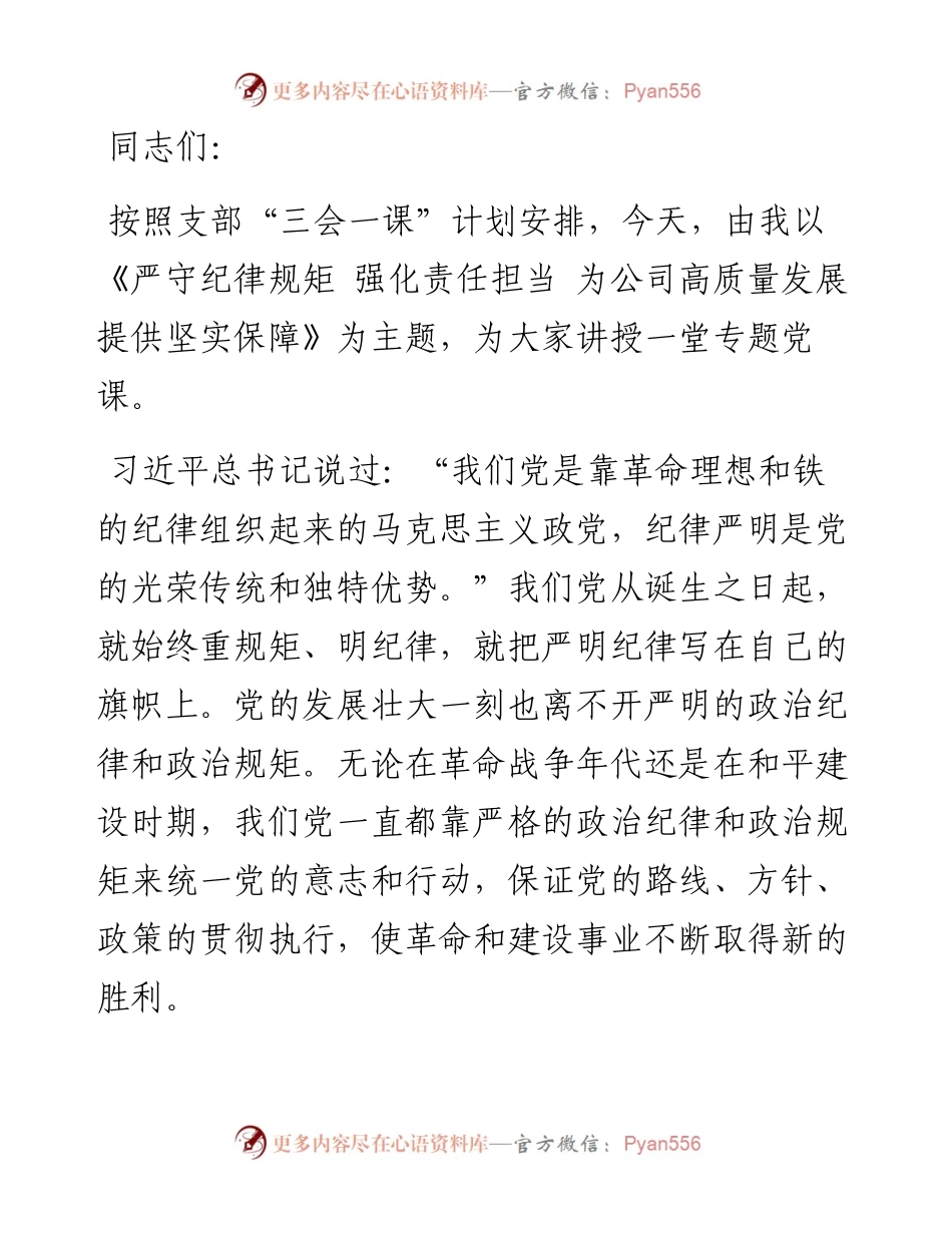 严守纪律规矩 强化责任担当 为公司高质量发展提供坚实保障.docx_第1页