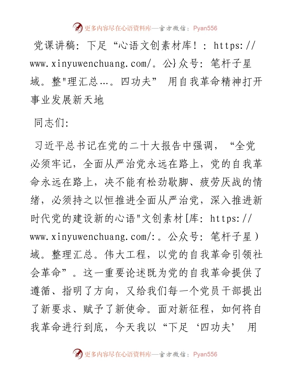 党课讲稿：下足“四功夫” 用自我革命精神打开事业发展新天地.docx_第1页