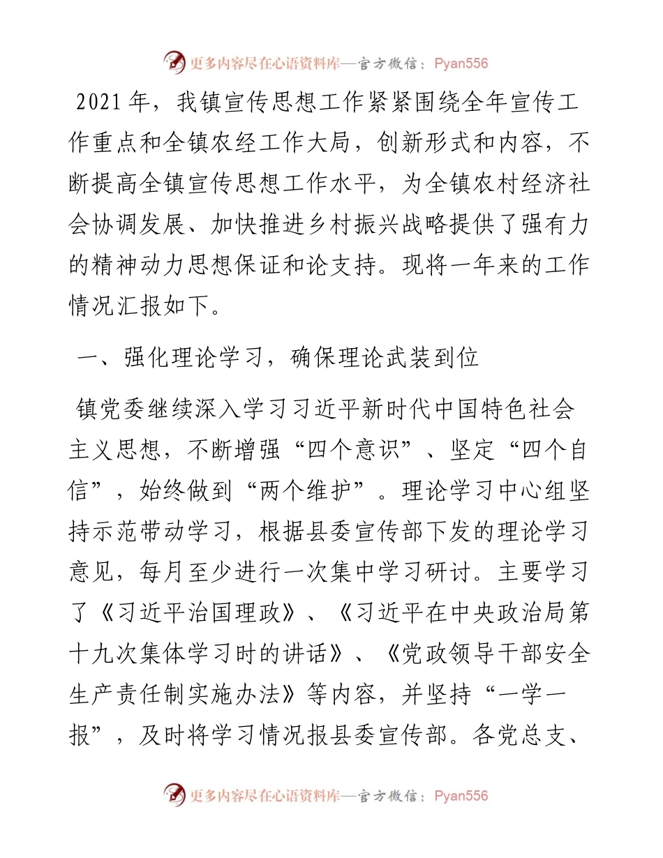 乡镇宣传思想工作总结以及工作计划.docx_第1页