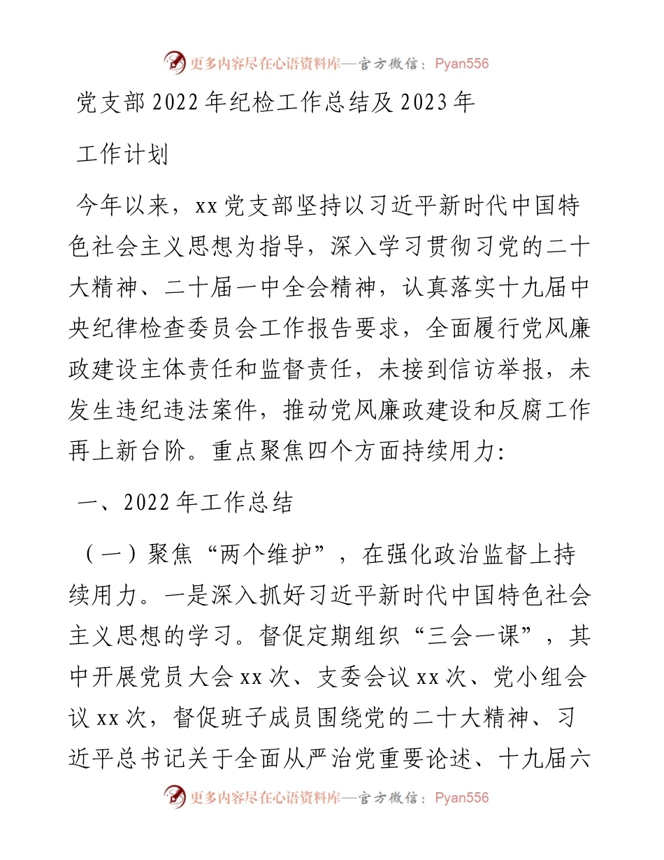 党支部纪检工作总结及2023年工作计划.docx_第1页