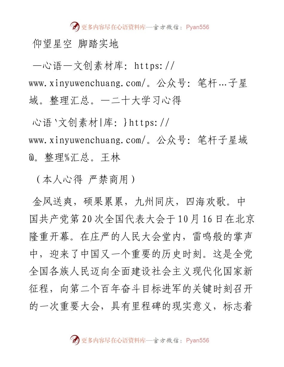 二十大报告心得：仰望星空+脚踏实地.docx_第1页