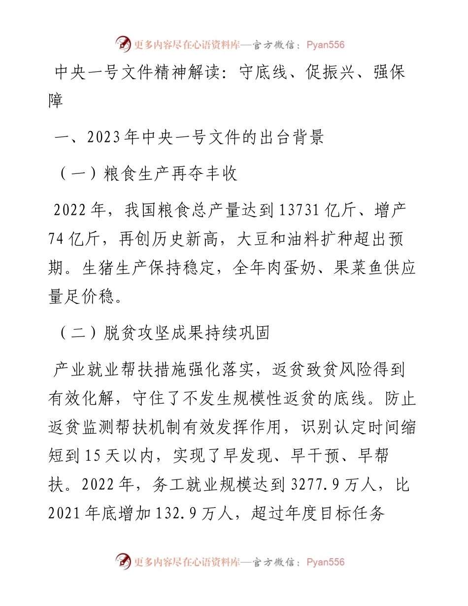 中央一号文件精神解读：守底线、促振兴、强保障.docx_第1页