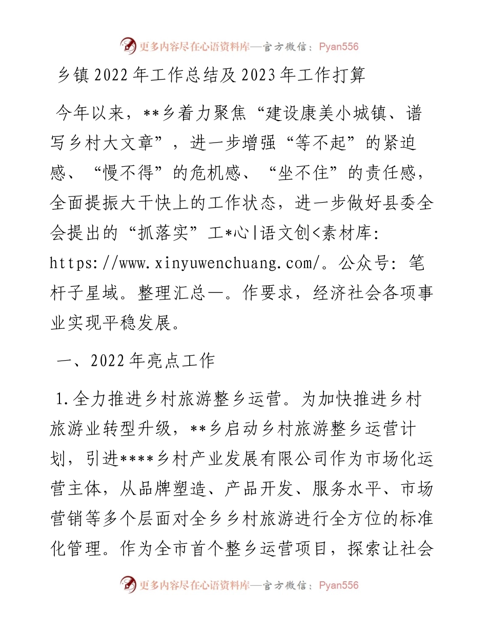 乡镇工作总结及2023年工作打算.docx_第1页