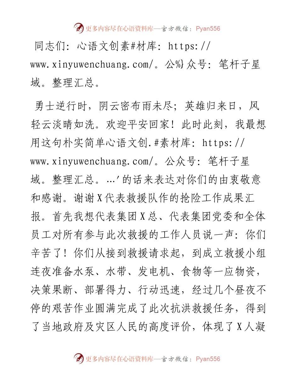 党委书记在驰援抗洪救援队凯旋归来欢迎式上的讲话（集团公司）.docx_第1页