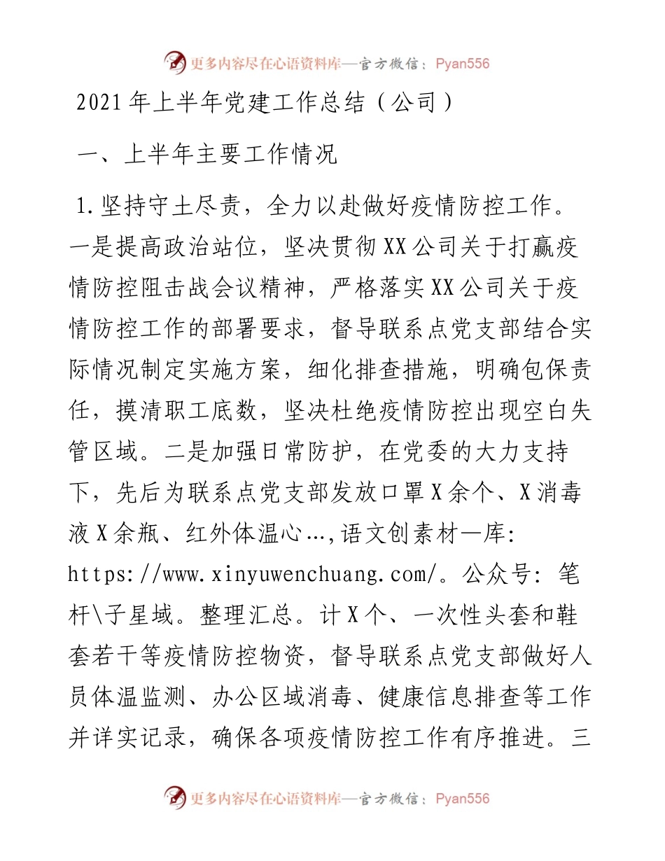 上半年党建工作总结（公司）.docx_第1页