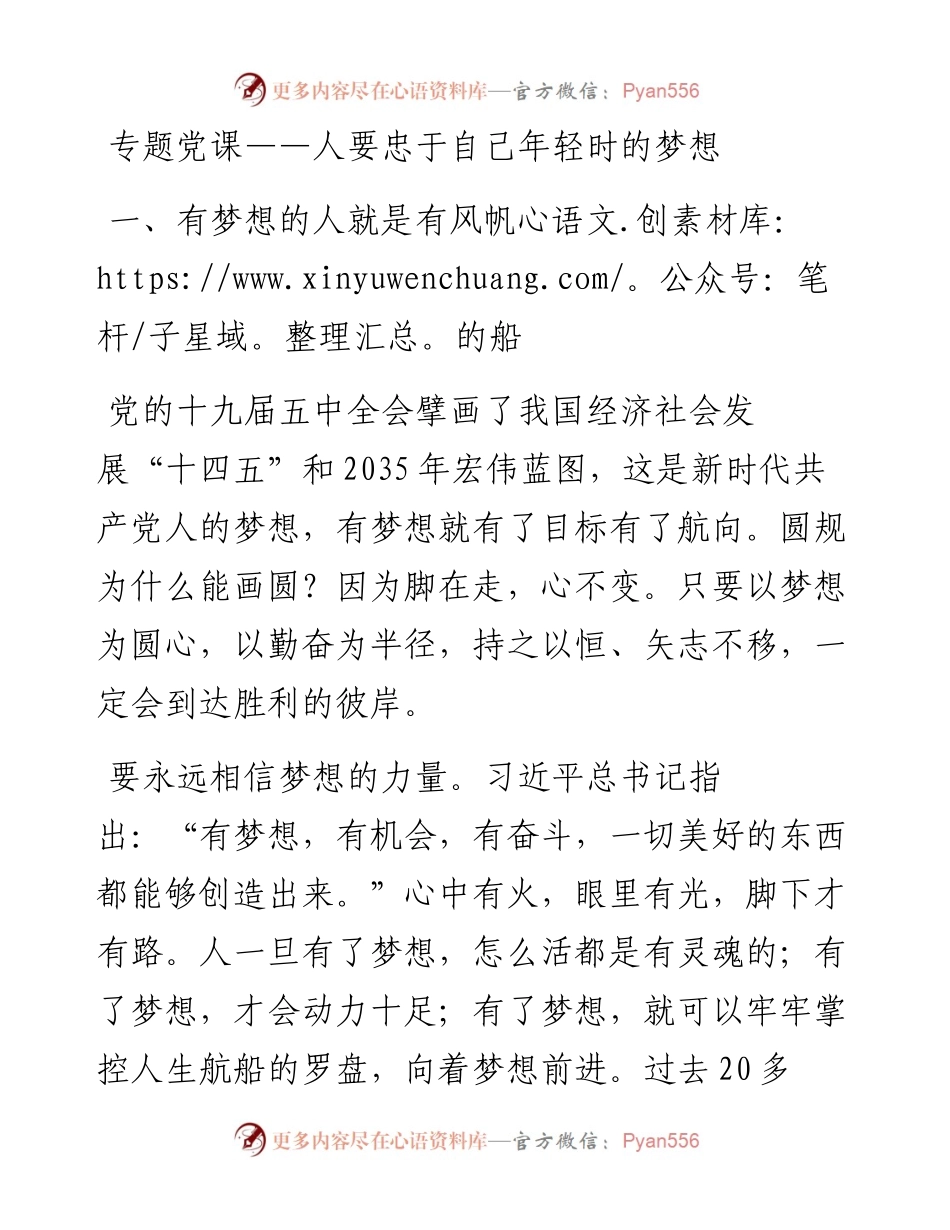 专题党课——人要忠于自己年轻时的梦想.docx_第1页