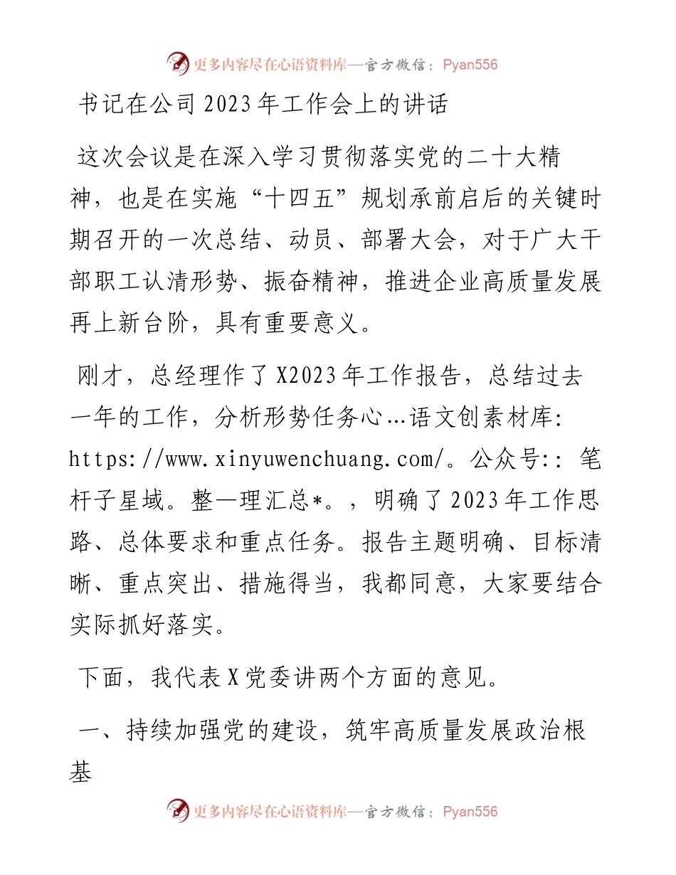 书记在公司2023年工作会上的讲话.docx_第1页