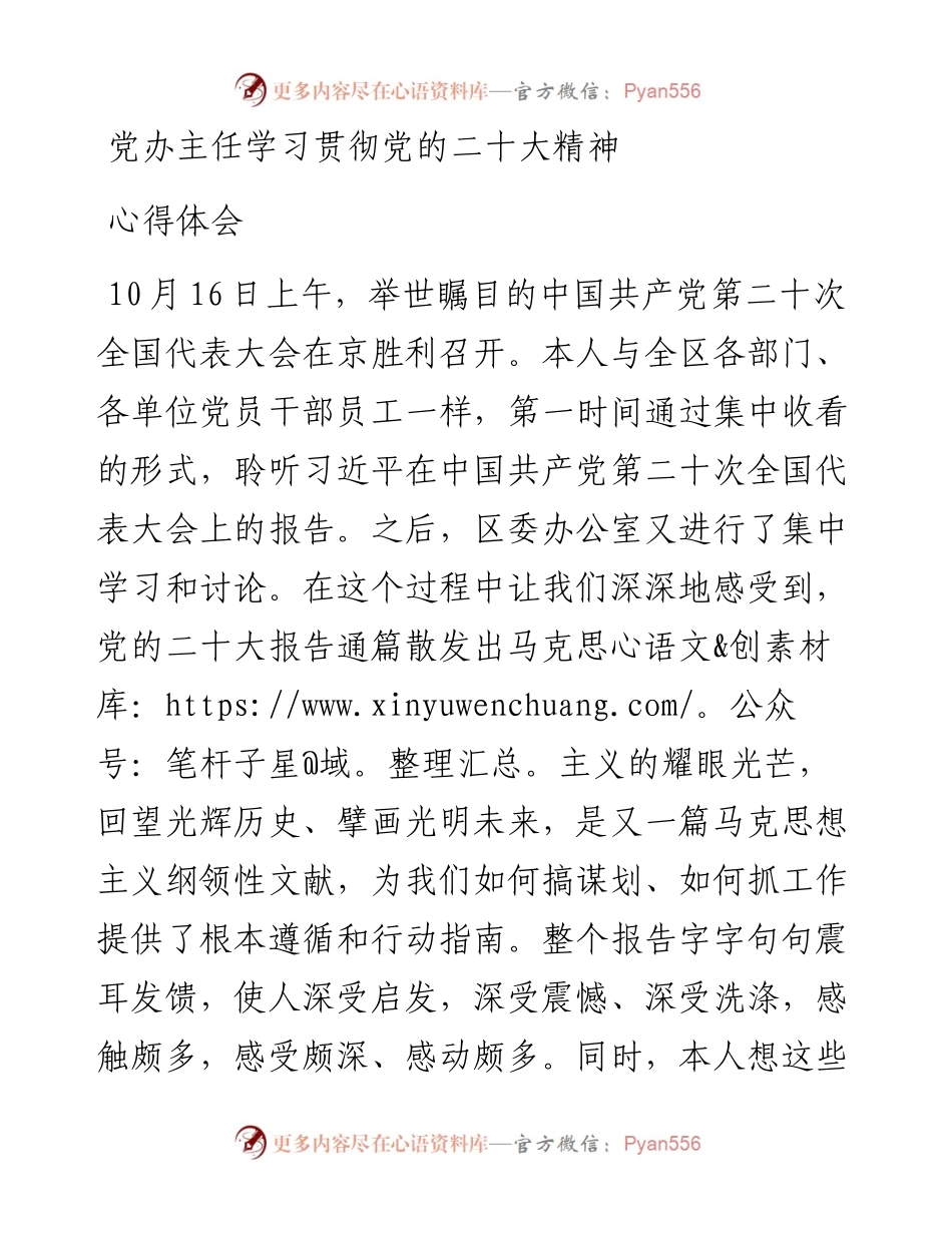 党办主任学习贯彻党的二十大精神心得体会.docx_第1页
