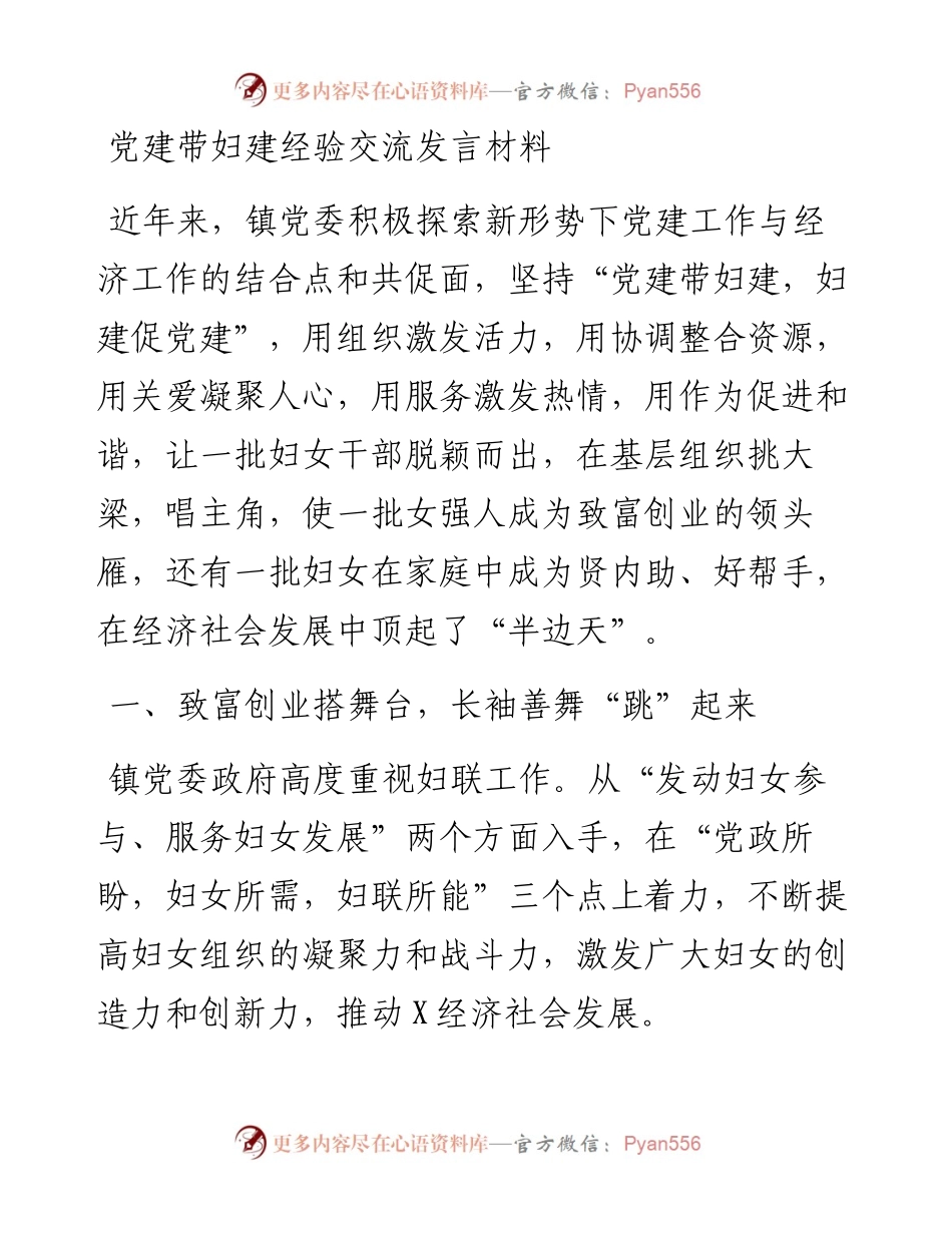 党建带妇建经验交流发言材料.docx_第1页