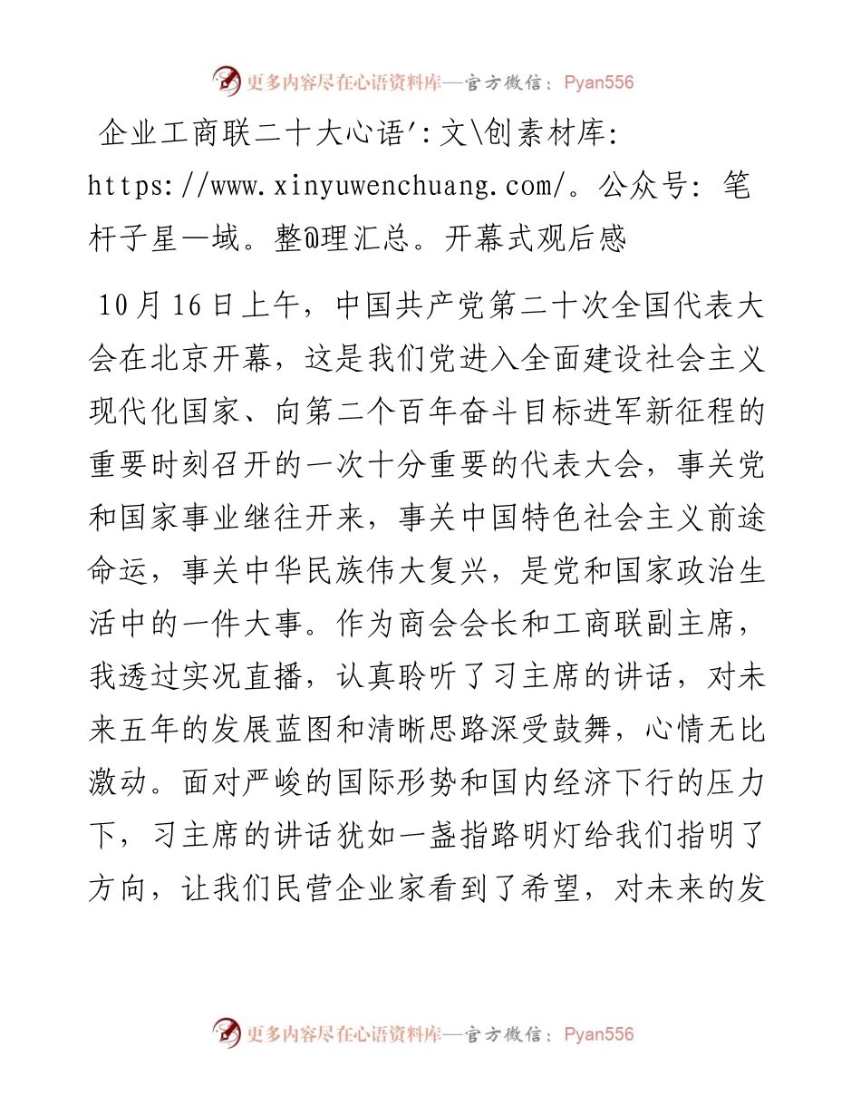 企业工商联二十大开幕式观后感.docx_第1页