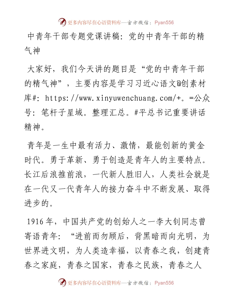 中青年干部专题党课讲稿：党的中青年干部的精气神.docx_第1页