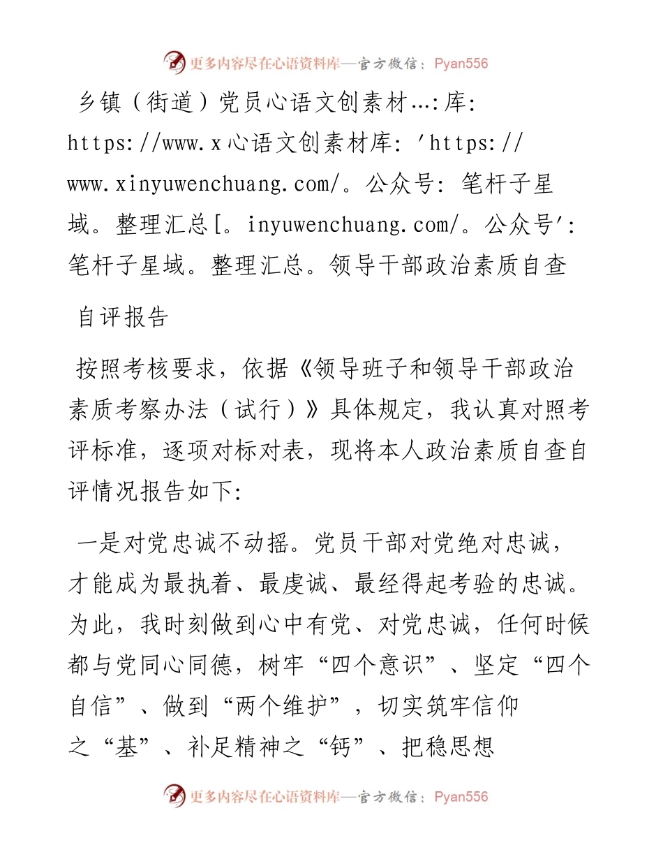 乡镇（街道）党员领导干部政治素质自查自评报告.docx_第1页