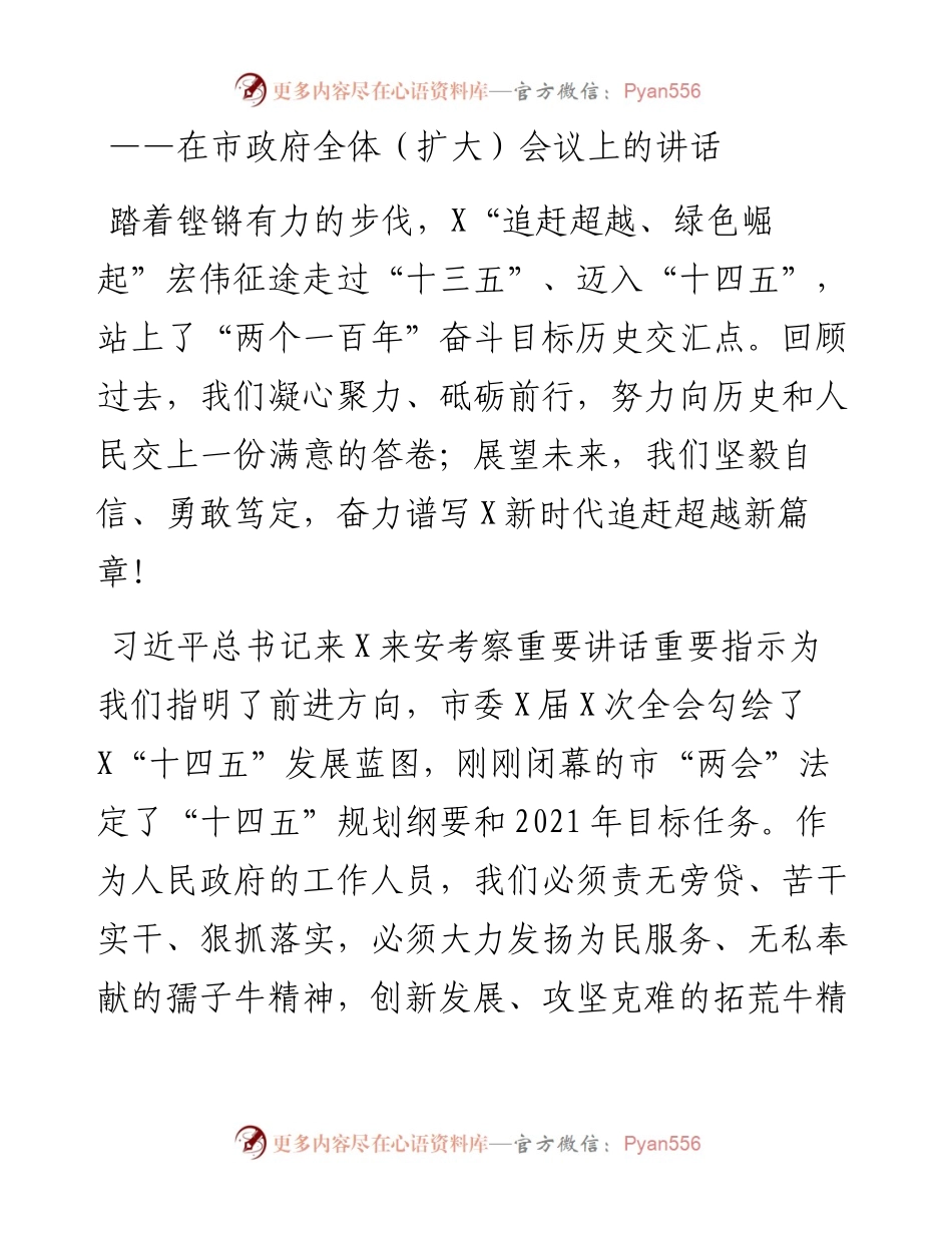 不用扬鞭自奋蹄 接续奋斗开新局在市政府全体扩大会议上的讲话.docx_第1页