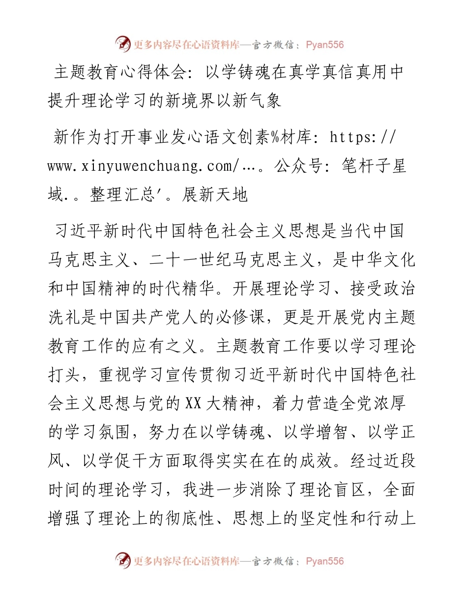 主题教育心得体会：以学铸魂在真学真信真用中提升理论学习的新境界以新气象新作为打开事业发展新天地.docx_第1页