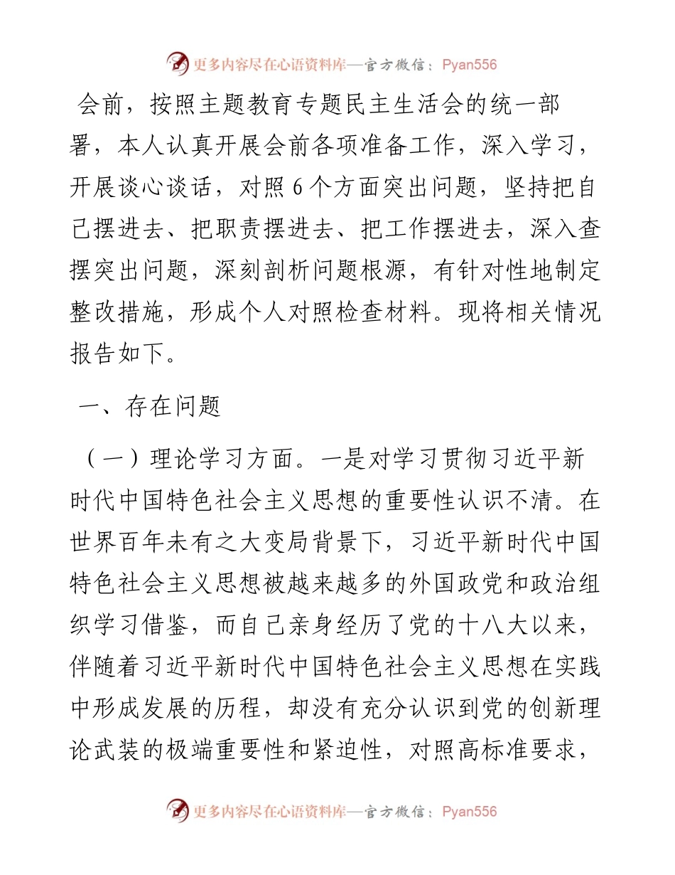 主题教育专题民主生活会个人对照检查材料（领导干部）.docx_第1页