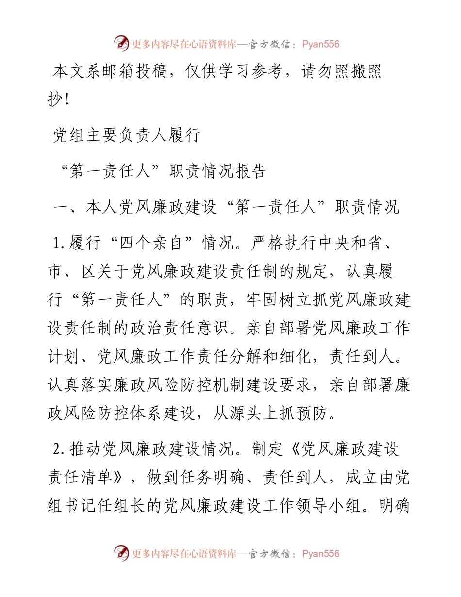 党组主要负责人履行“第一责任人”职责情况报告.docx_第1页