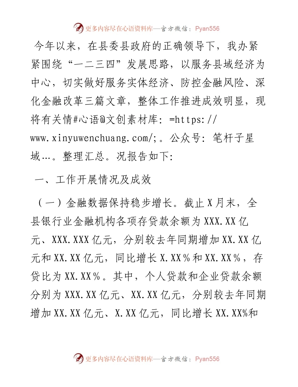 人民政府金融工作办公室工作汇报及下一步工作措施（县）.docx_第1页