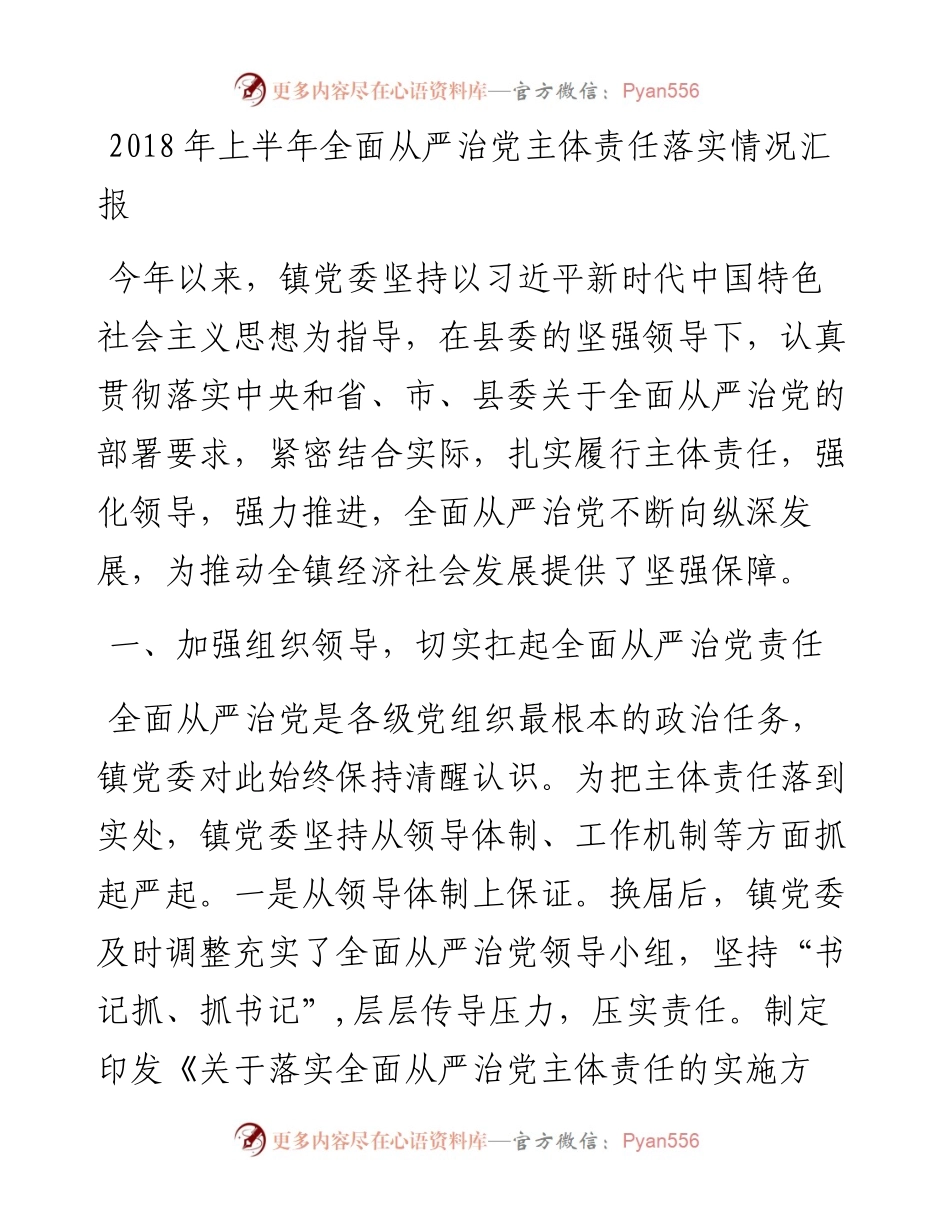 上半年从严治党主体责任汇报（乡镇版）_4.docx_第1页