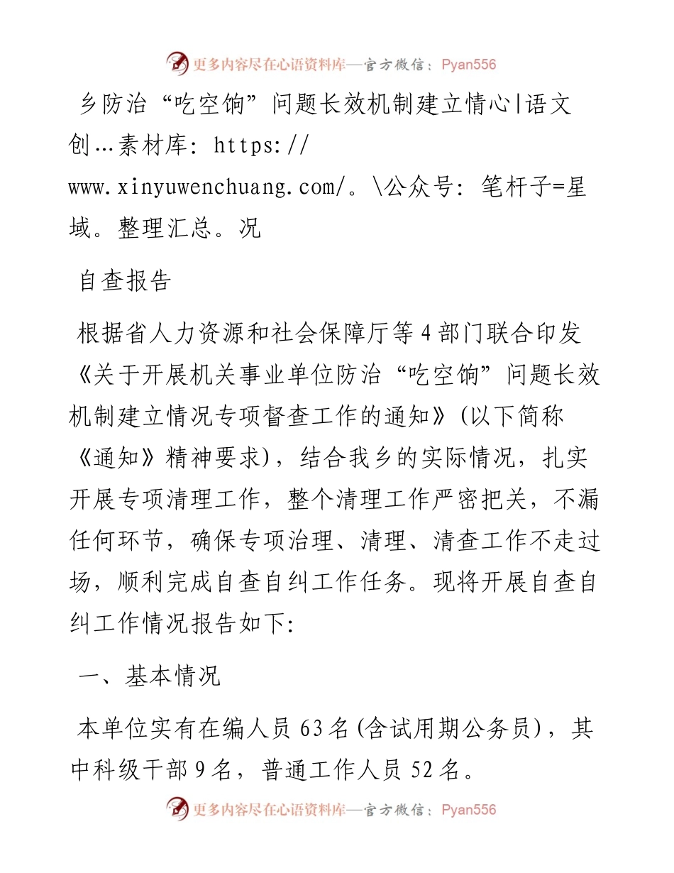乡防治“吃空饷”问题长效机制建立情况自查报告.docx_第1页